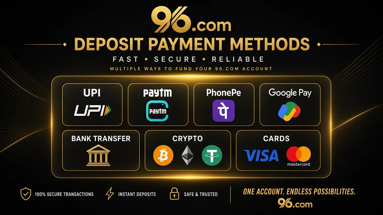 Deposit Methods 96.com Online Casino – Secure, Convenient and Fast Payment Options